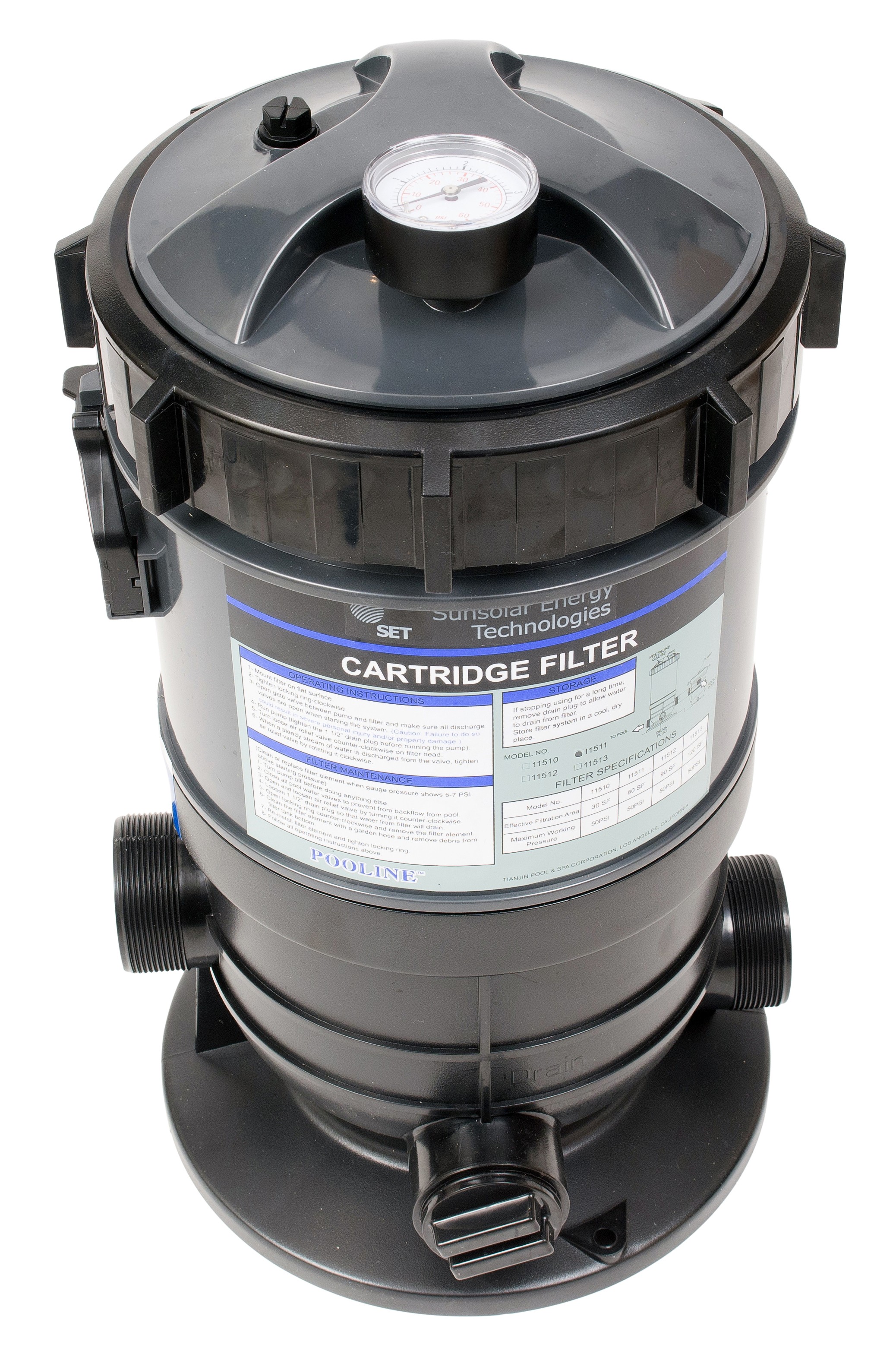 Cartridge Filter System with Pressure Gauge for Swimming Pools 60SF
