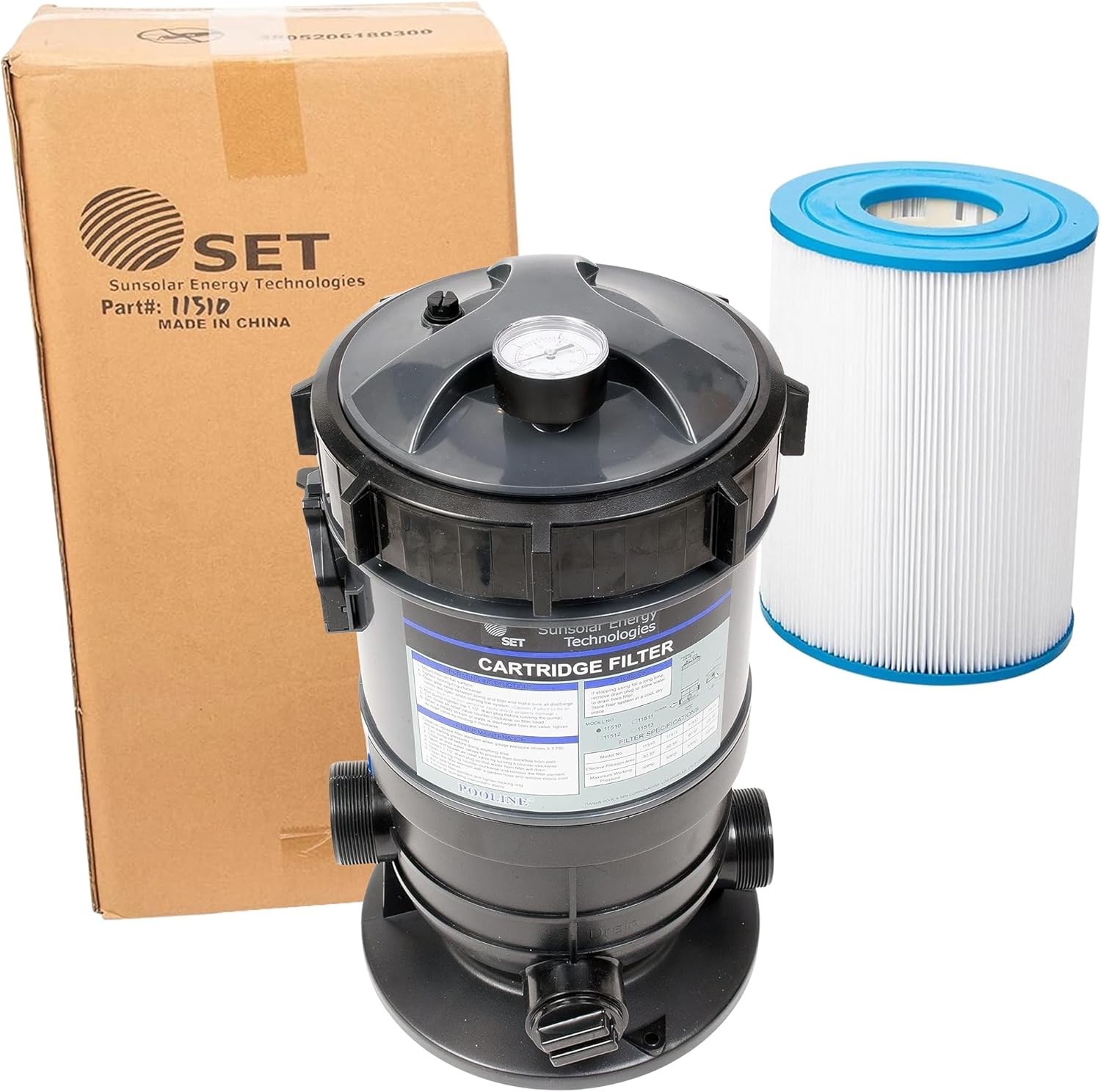 SET SUNSOLAR ENERGY TECHNOLOGIES Pool Cartridge Filter System 30SF Filter Area for Pools up to 5000 Gallons