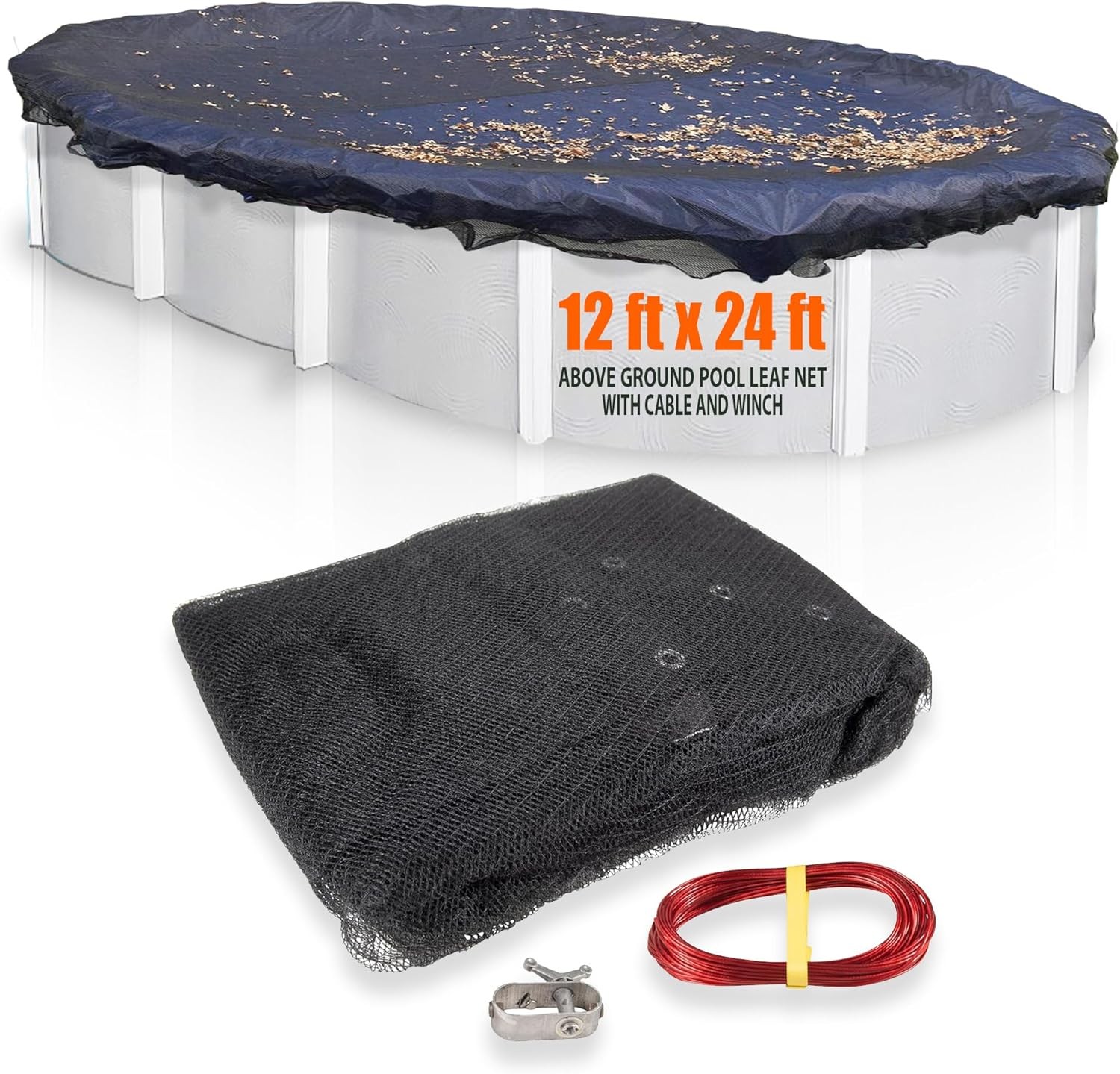 SET Sunsolar Energy Technologies Leaf Net Cover for 12 ft x 24 ft Oval Above Ground Swimming Pool with Extra 3 ft Overlap