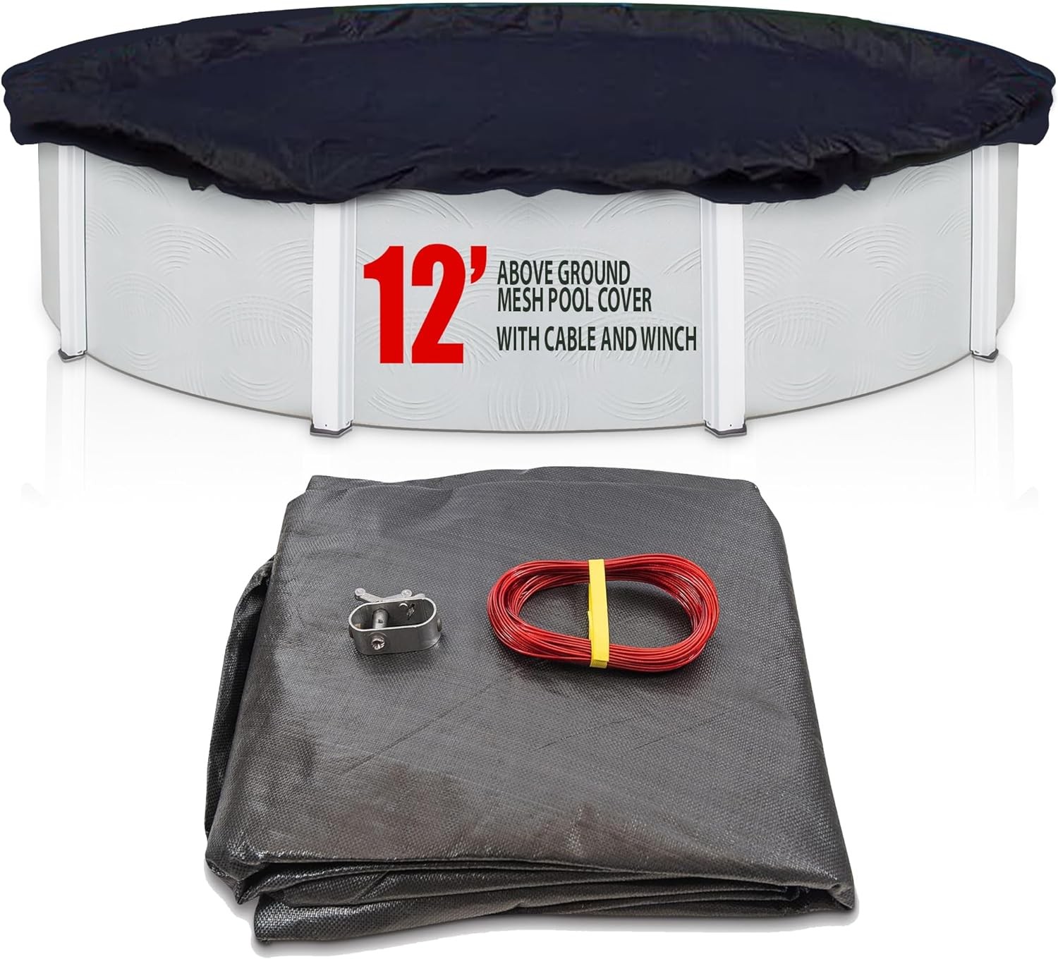 SET SunSolar Energy Technologies- MESH Above Ground Winter Pool Cover for 12 Foot Round Swimming Pool - Winter Pool Cover with Sturdy Cable and Winch 8-Yr warranty