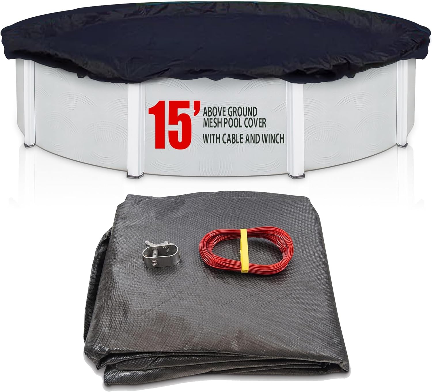 SET SunSolar Energy Technologies- MESH Above Ground Winter Pool Cover for 15 Foot Round Swimming Pool - Winter Pool Cover with Sturdy Cable and Winch 8-Yr warranty