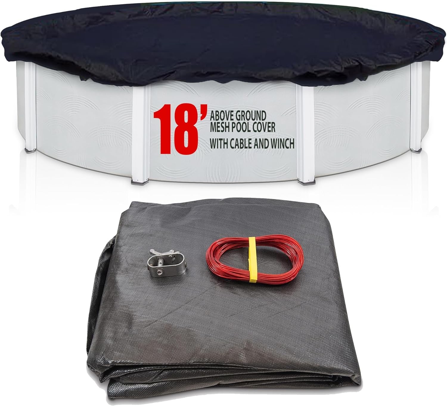 SET SunSolar Energy Technologies- MESH Above Ground Winter Pool Cover for 18 Foot Round Swimming Pool - Winter Pool Cover with Sturdy Cable and Winch 8-Yr warranty