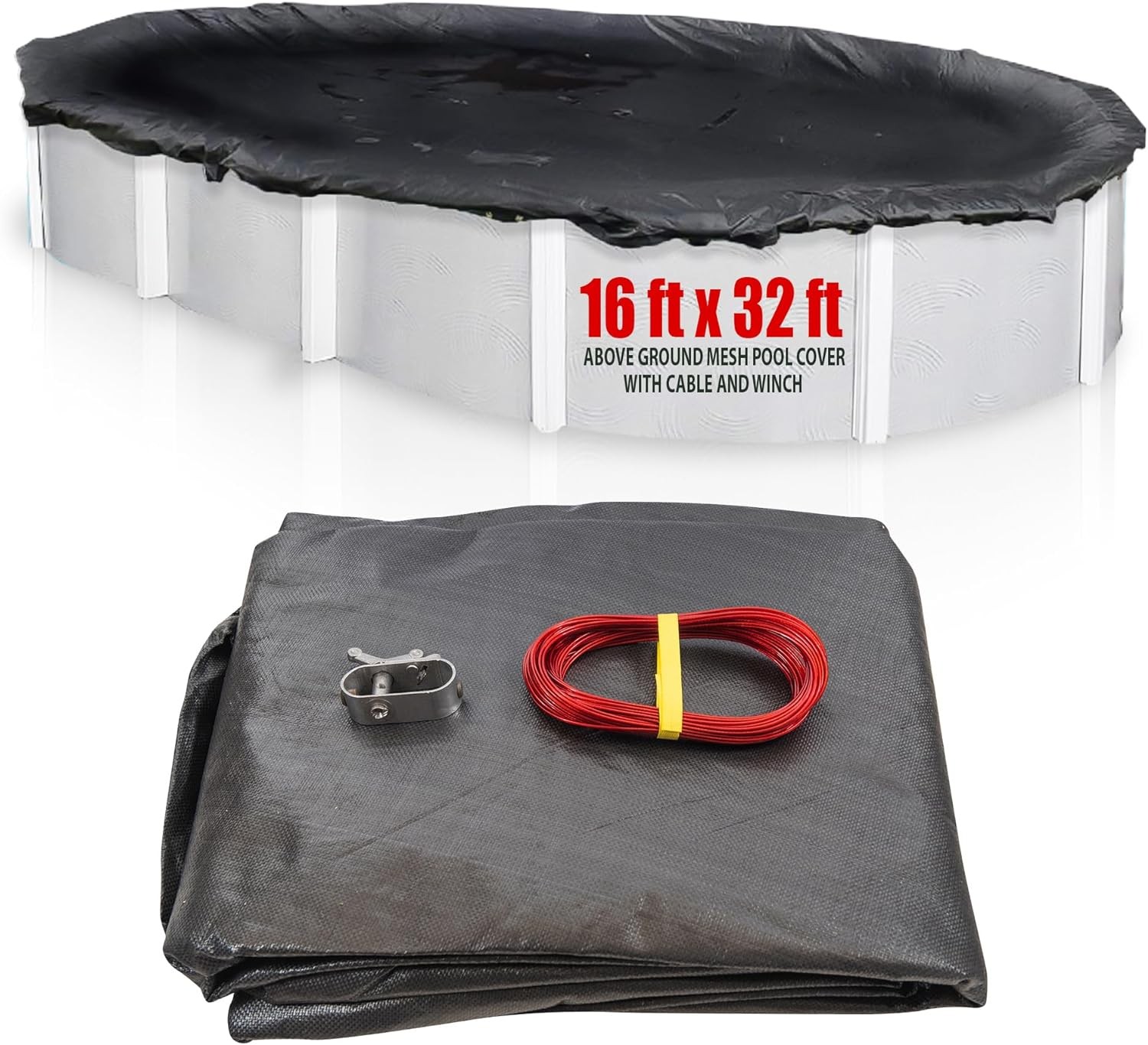 SET SunSolar Energy Technologies-  MESH Above Ground Winter Pool Cover for 16x32 Foot Oval Swimming Pool - Winter Pool Cover with Sturdy Cable and Winch 8-Yr warranty