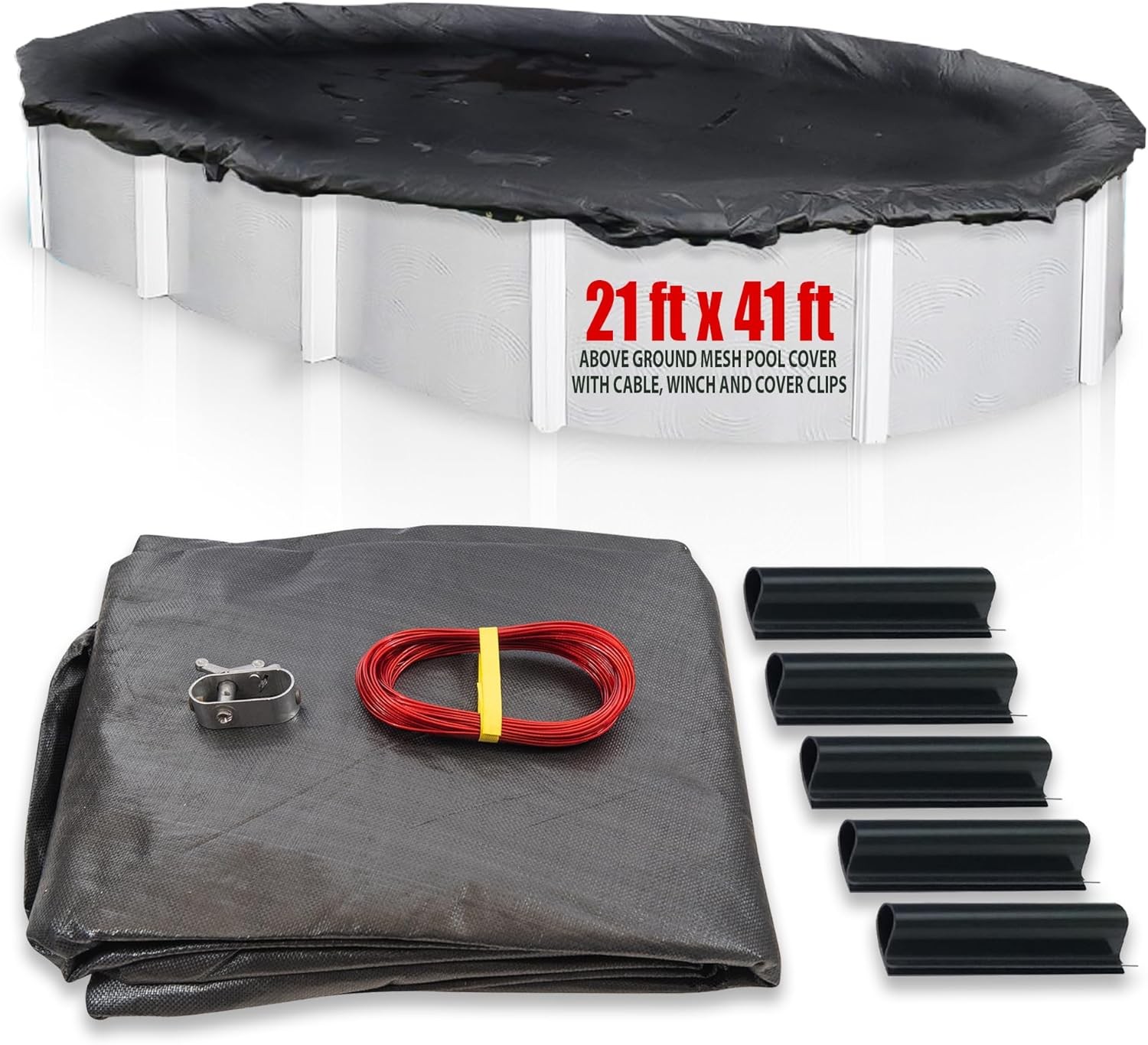 SET SunSolar Energy Technologies-  MESH Above Ground Winter Pool Cover for 21x41 Foot Oval Swimming Pool - Winter Pool Cover with Sturdy Cable and Winch 8-Yr warranty. Cover Clips Included.