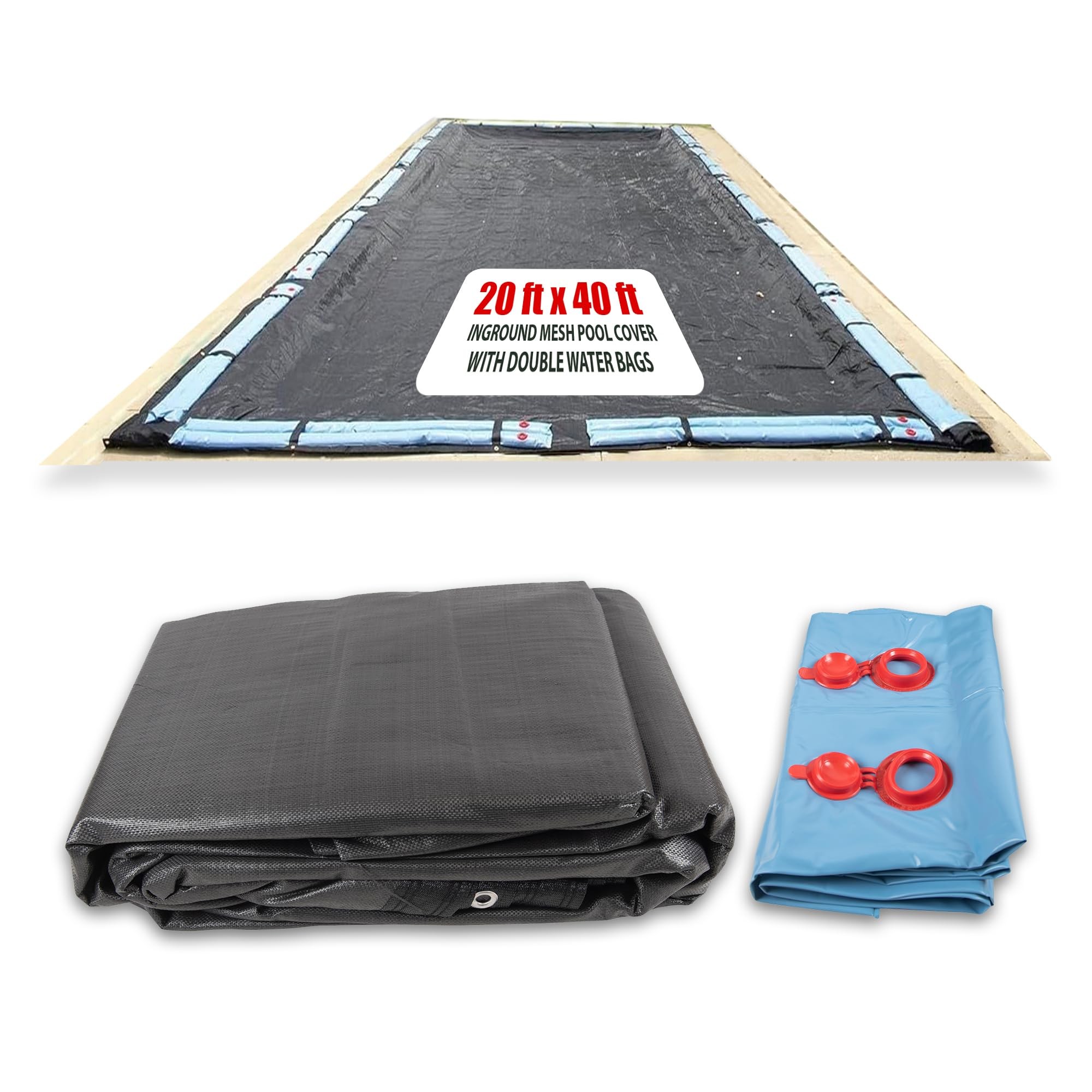 SET SunSolar Energy Technologies- MESH InGround Winter Pool Cover for 20x40 Foot Rectanglel Swimming Pool - Winter Pool Cover has durable Loops 8-Yr warranty. 8ft Double Water Bags Included.