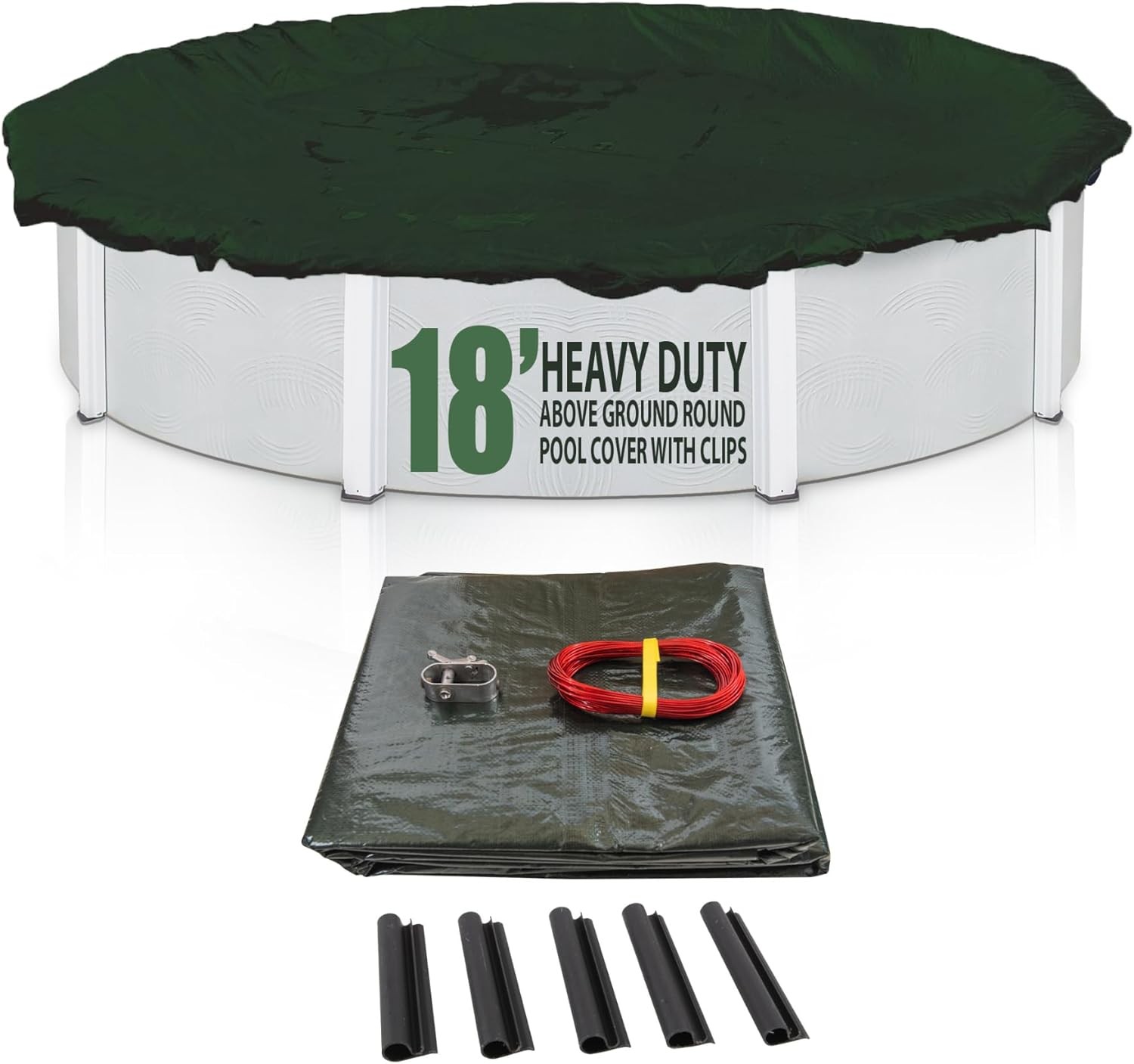 SET SunSolar Energy Technologies-  Heavy Duty series Above Ground Solid Pool Cover for 18 Foot Round Swimming Pool - Winter Pool Cover with Sturdy Cable and Winch 12-Yr warranty. Cover Clips Included.