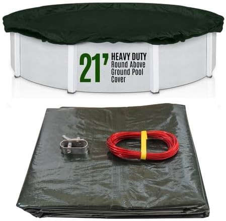 SET SunSolar Energy Technologies-  Heavy Duty series Above Ground Solid Pool Cover for 21 Foot Round Swimming Pool - Winter Pool Cover with Sturdy Cable and Winch 12-Yr warranty
