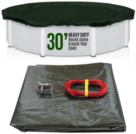 SET SunSolar Energy Technologies-  Heavy Duty series Above Ground Solid Pool Cover for 30 Foot Round Swimming Pool - Winter Pool Cover with Sturdy Cable and Winch 12-Yr warranty