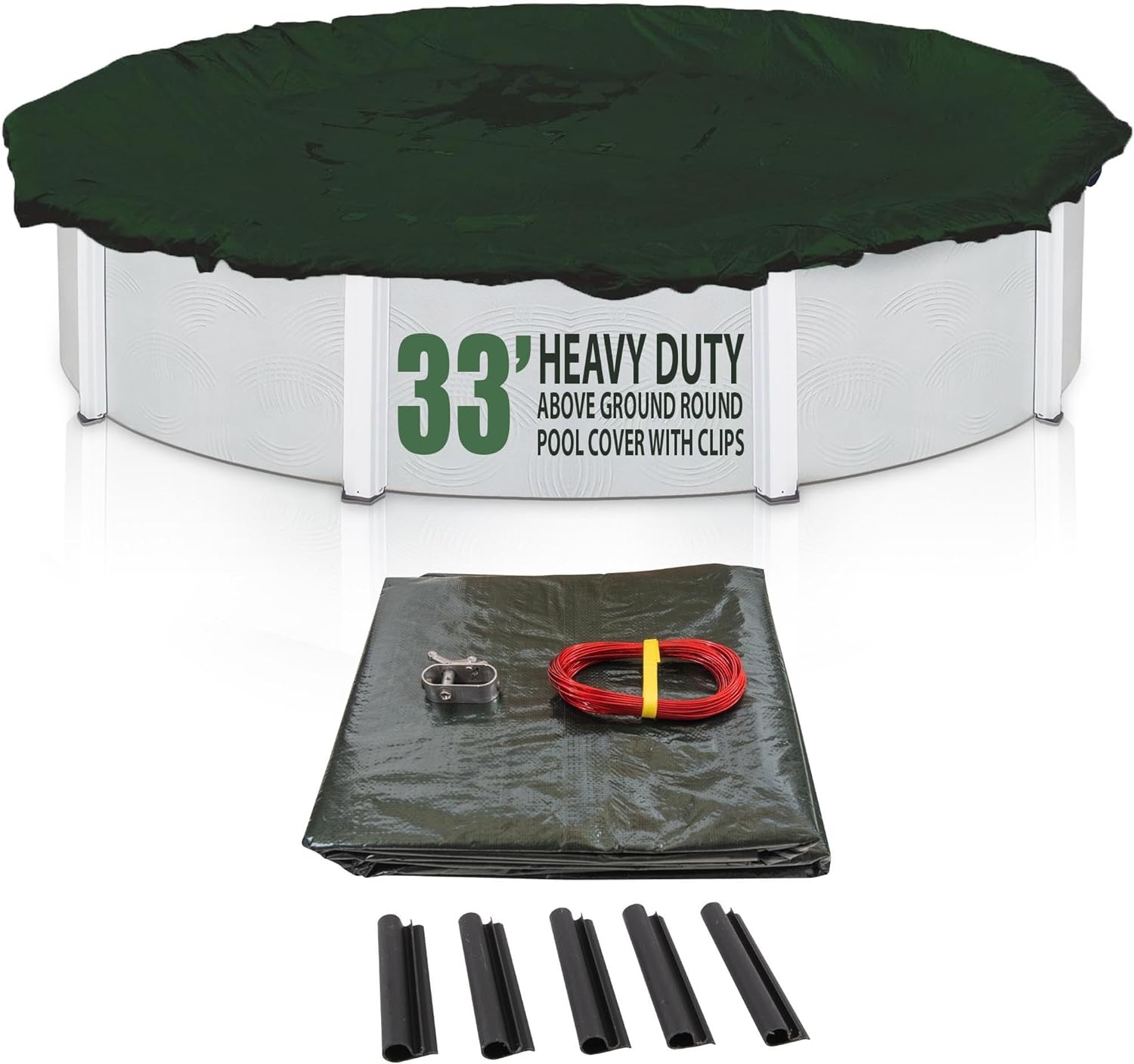 SET SunSolar Energy Technologies-  Heavy Duty series Above Ground Solid Pool Cover for 33 Foot Round Swimming Pool - Winter Pool Cover with Sturdy Cable and Winch 12-Yr warranty