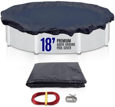 SET SunSolar Energy Technologies-  Premium series Above Ground Solid Pool Cover for 18 Foot Round Swimming Pool - Winter Pool Cover with Sturdy Cable and Winch 8-Yr warranty