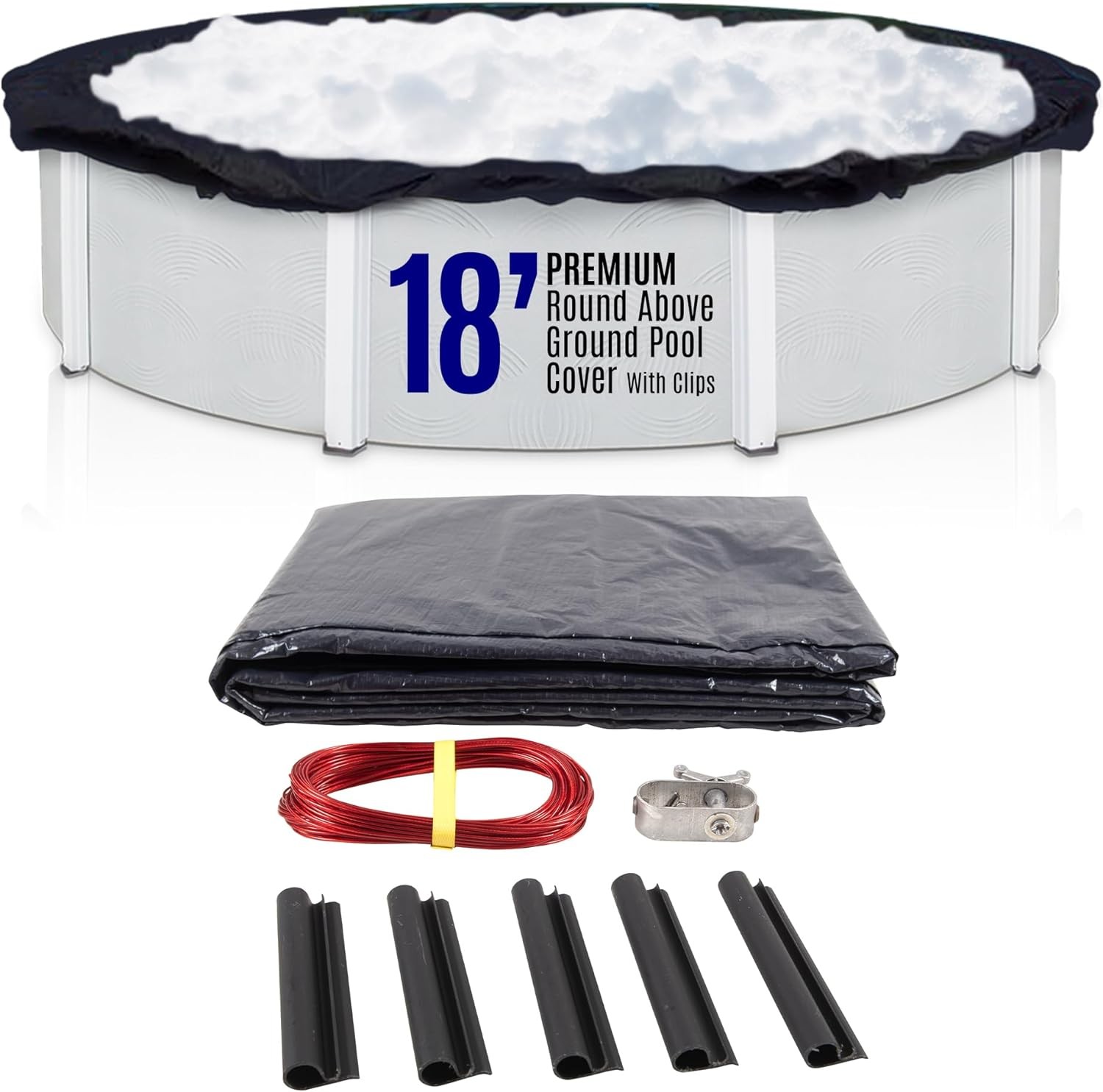 SET SunSolar Energy Technologies-  Premium series Above Ground Solid Pool Cover for 18 Foot Round Swimming Pool - Winter Pool Cover with Sturdy Cable and Winch 8-Yr warranty. Cover Clips Included.