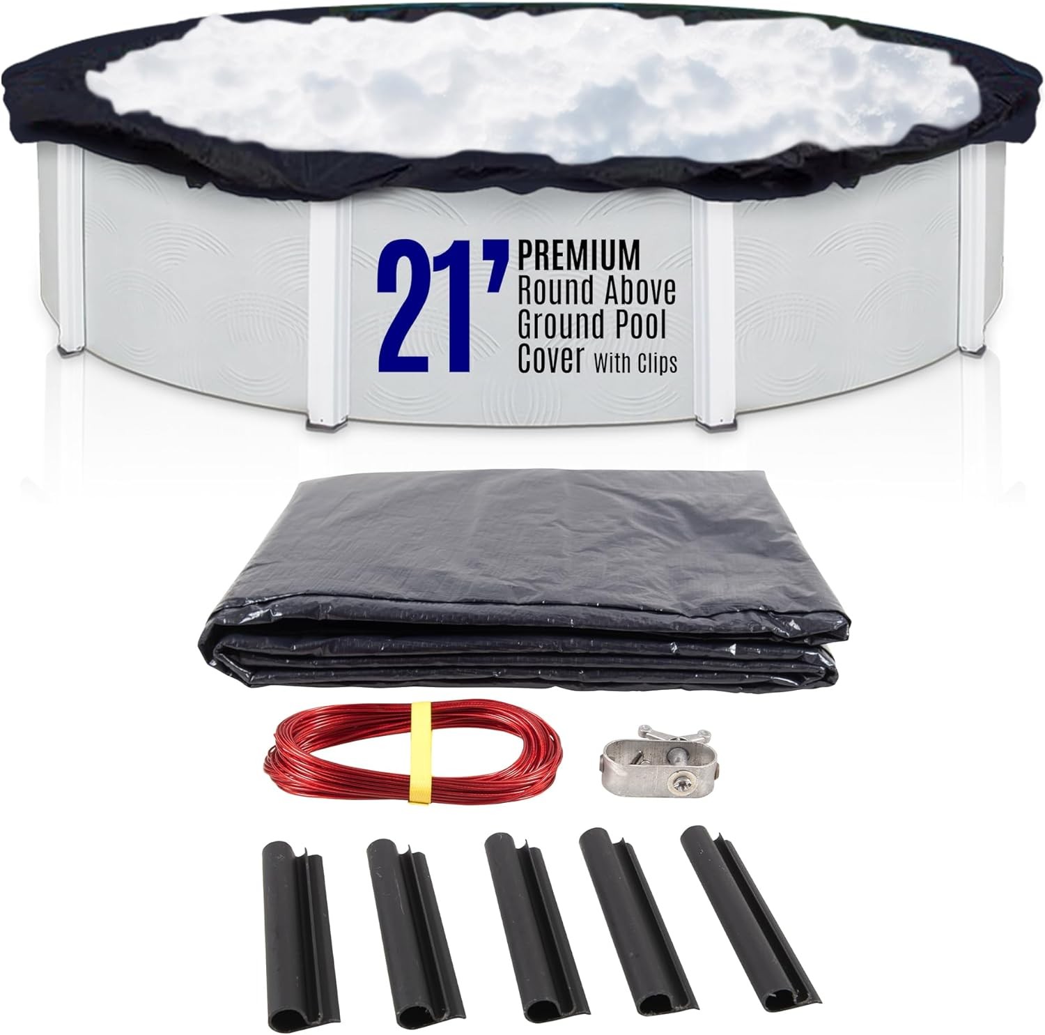 SET SunSolar Energy Technologies-  Premium series Above Ground Solid Pool Cover for 21 Foot Round Swimming Pool - Winter Pool Cover with Sturdy Cable and Winch 8-Yr warranty. Cover Clips Included.