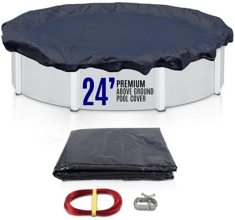 SET SunSolar Energy Technologies-  Premium series Above Ground Solid Pool Cover for 24 Foot Round Swimming Pool - Winter Pool Cover with Sturdy Cable and Winch 8-Yr warranty