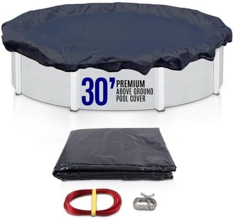 SET SunSolar Energy Technologies-  Premium series Above Ground Solid Pool Cover for 30 Foot Round Swimming Pool - Winter Pool Cover with Sturdy Cable and Winch 8-Yr warranty