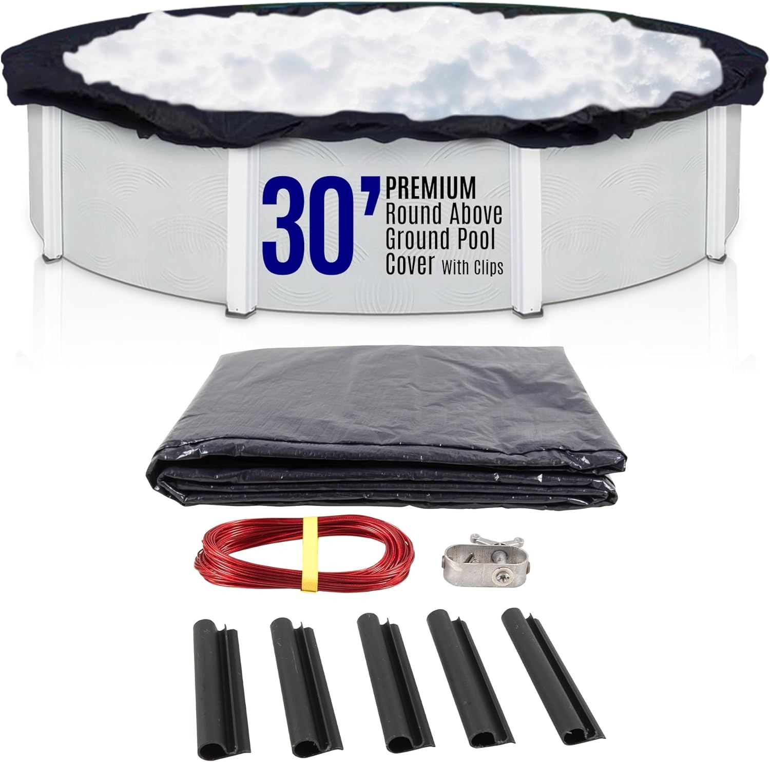 SET SunSolar Energy Technologies-  Premium series Above Ground Solid Pool Cover for 30 Foot Round Swimming Pool - Winter Pool Cover with Sturdy Cable and Winch 8-Yr warranty. Cover Clips Included.