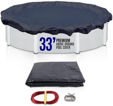 SET SunSolar Energy Technologies-  Premium series Above Ground Solid Pool Cover for 33 Foot Round Swimming Pool - Winter Pool Cover with Sturdy Cable and Winch 8-Yr warranty