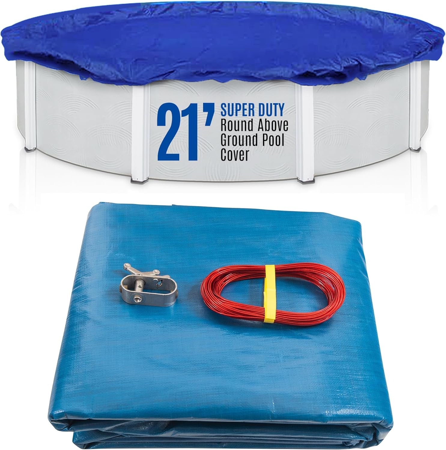 SET SunSolar Energy Technologies-  Super Duty series Above Ground Solid Pool Cover for 21 Foot Round Swimming Pool - Winter Pool Cover with Sturdy Cable and Winch 15-Yr warranty