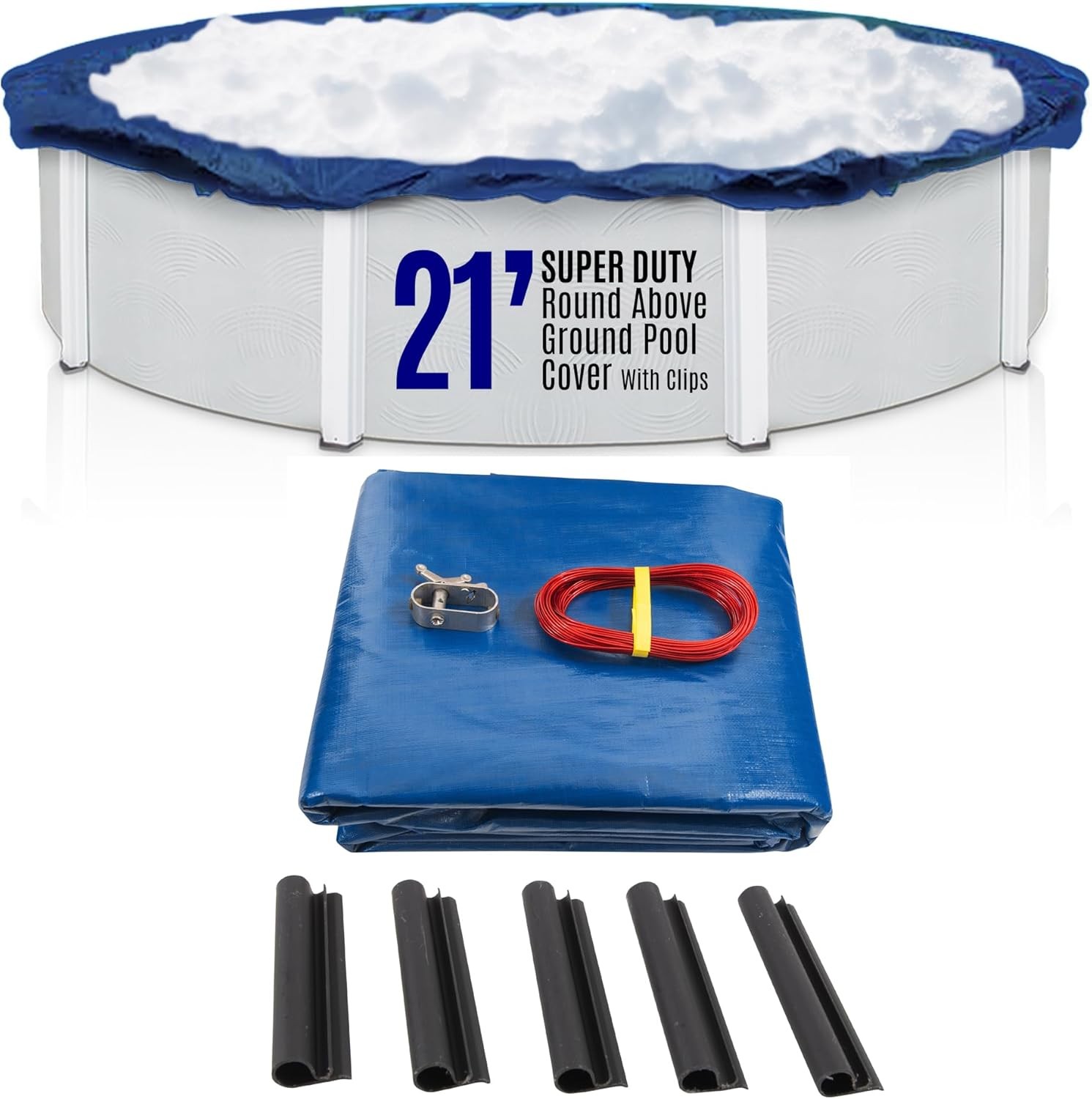 SET SunSolar Energy Technologies-  Super Duty series Above Ground Solid Pool Cover for 21 Foot Round Swimming Pool - Winter Pool Cover with Sturdy Cable and Winch 15-Yr warranty. Cover Clips Included.