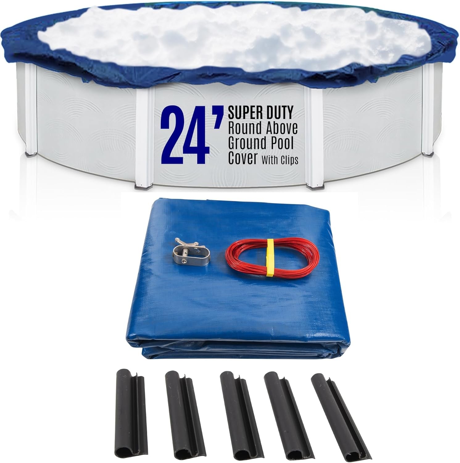 SET SunSolar Energy Technologies-  Super Duty series Above Ground Solid Pool Cover for 24 Foot Round Swimming Pool - Winter Pool Cover with Sturdy Cable and Winch 15-Yr warranty. Cover Clips Included.