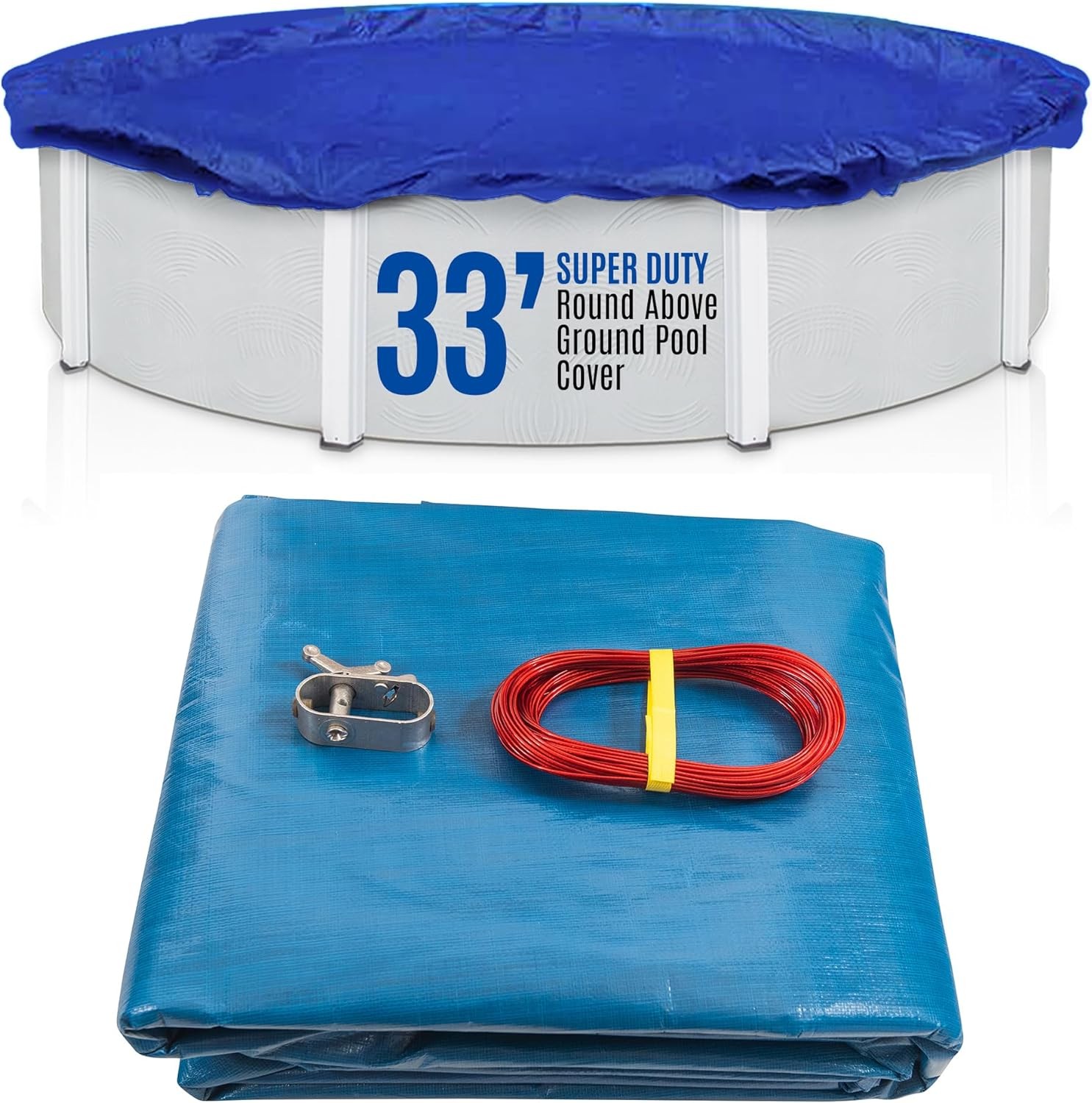 SET SunSolar Energy Technologies-  Super Duty series Above Ground Solid Pool Cover for 33 Foot Round Swimming Pool - Winter Pool Cover with Sturdy Cable and Winch 15-Yr warranty