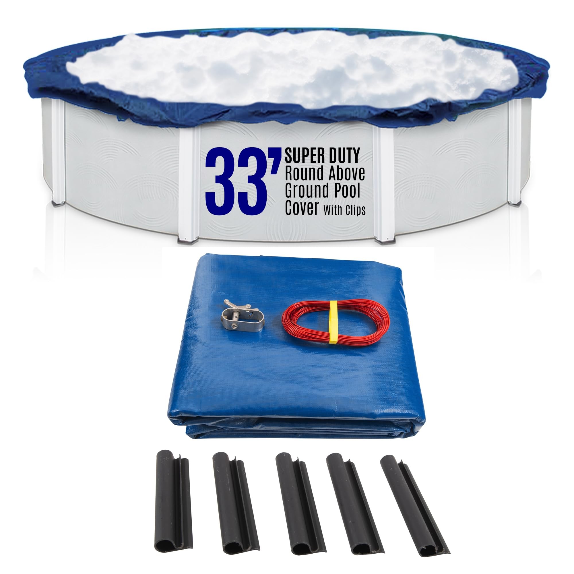 SET SunSolar Energy Technologies-  Super Duty series Above Ground Solid Pool Cover for 33 Foot Round Swimming Pool - Winter Pool Cover with Sturdy Cable and Winch 15-Yr warranty. Cover Clips Included.