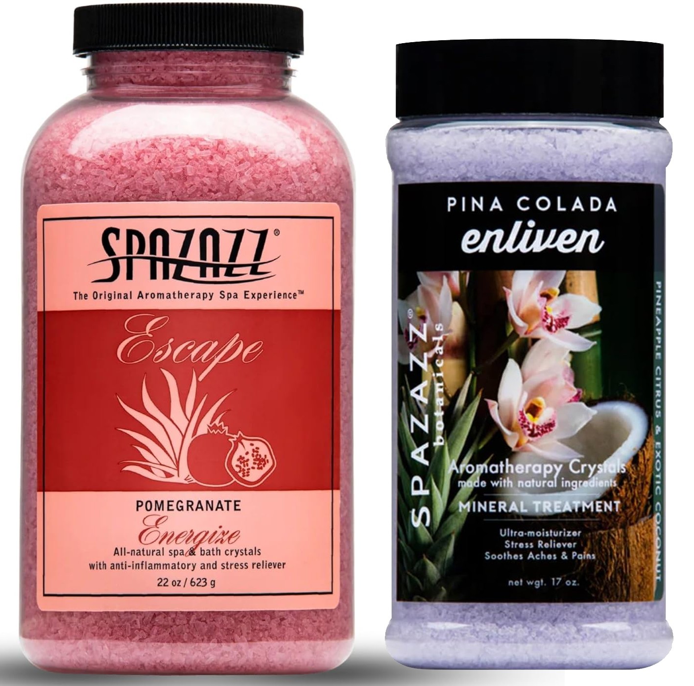 Spazazz Aromatherapy Spa and Bath Crystals - Pina Colada 17oz/Pomegranate 22oz