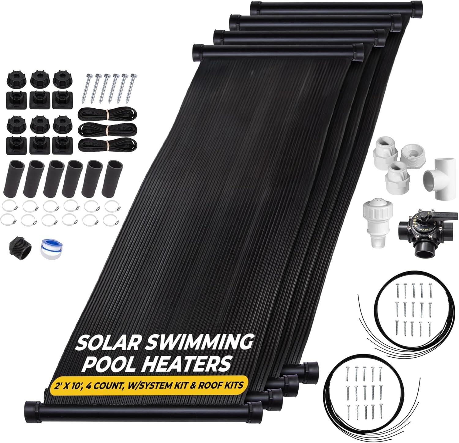 4-2X10' SunQuest Solar Swimming Pool Heater Complete System with Roof Kits