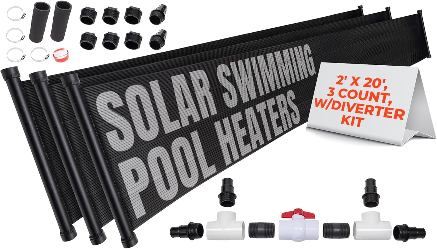 3-2'X20' SunQuest Solar Swimming Pool Heater System with Diverter Kit