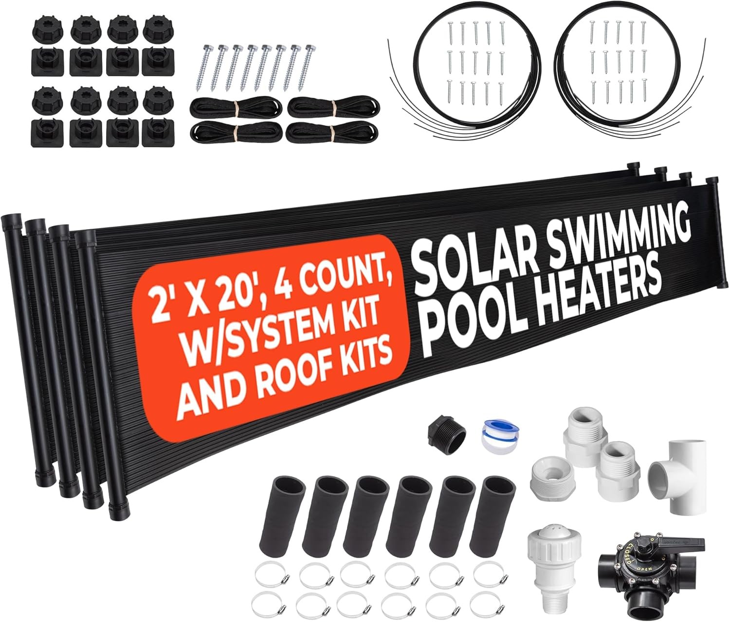 4-2X20' SunQuest Solar Swimming Pool Heater Complete System with Roof Kits