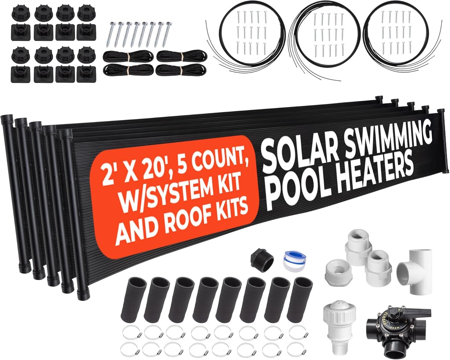 5-2X20' SunQuest Solar Swimming Pool Heater Complete System with Roof Kits