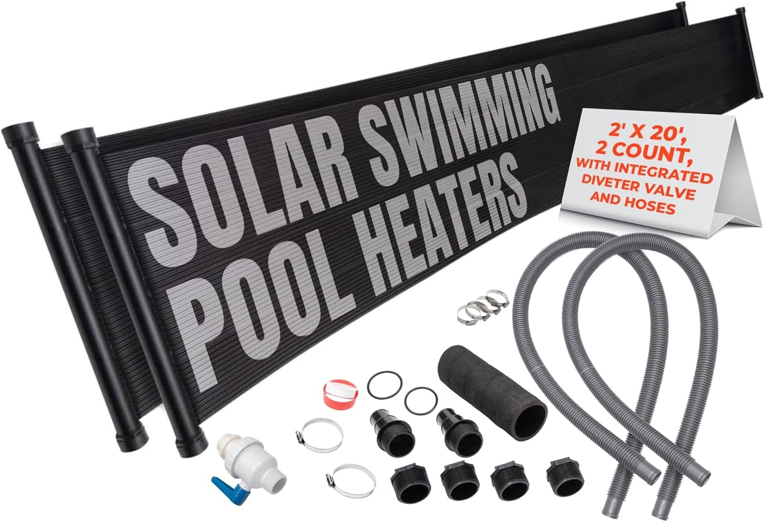 2-2'X20' SunQuest Solar Pool Heater with Integrated Diverter Valve & 2 6ft Hoses