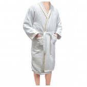 White Spa/Sauna Robe with Gold Trim - Unisex